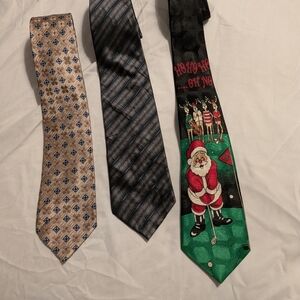 2 Silk Ties And A Festive Santa Playing Golf Tie